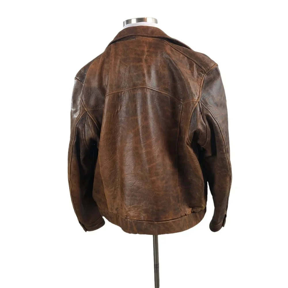Pioneer Wear Distressed Men's Bomber Style Brown Lamb Leather Jacket Size 44 - Picture 11 of 16